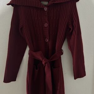 Burgundy Knit Cardigan with Belt